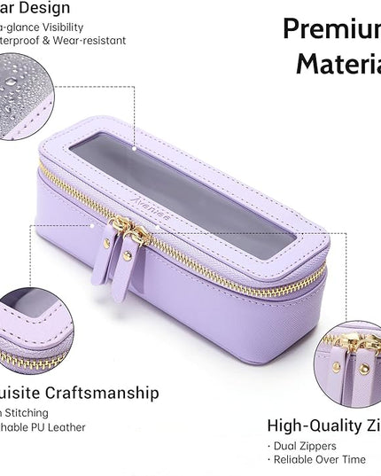 Aveniee Clear Makeup Brush Bag, Slim Brush Holder Cosmetic Case, Small Travel Toiletry Bag for Women, Thin Make up Bags with Dual Zipper, Cute Travel Essentials Srorage Bag.Lilac