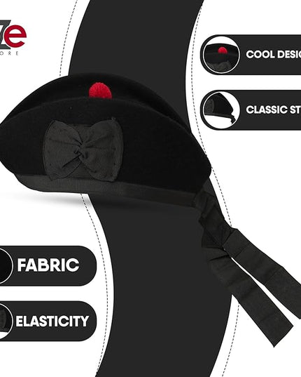 Glengarry HAT Pure Wool Cap with POM POM Soft Cotton Lining Comfortable FIT Kilt Accessories – Military Cap Highland WEAR