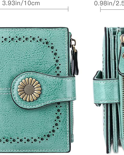 SENDEFN Small Womens Wallet Leather Bifold Card Holder RFID Blocking with Zipper Coin Pocket