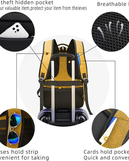 DUSLANG 17 Inch Laptop Backpack for Travel Water Resistant College Backpack for Women Laptop Bag with USB Charging Port Work Backpack,Yellow