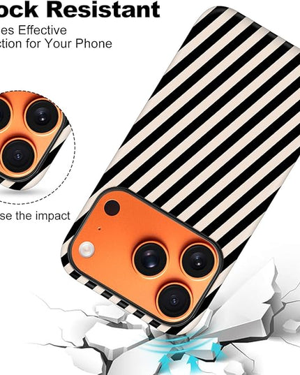Magnetic for iPhone 17 Pro Max Case Cute Diagonal Stripes Phone Case, Shockproof Slim TPU and Hard PC Protective Phone Cover Compatible with MagSafe Designed for Women Girls,Black and White