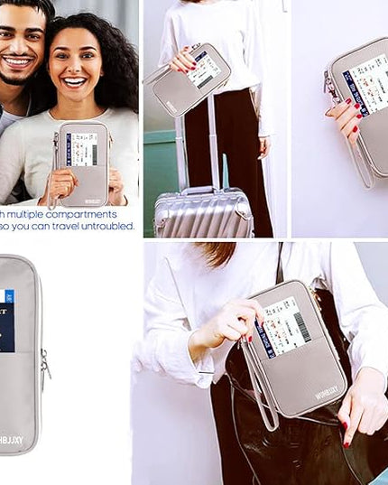 Multifunctional, Practical, RFID Family Passport Holder, Travel Wallet (gray), Travel document Organizer, Passport Bag, Three-layer Design, Multiple Pockets，Big Storage