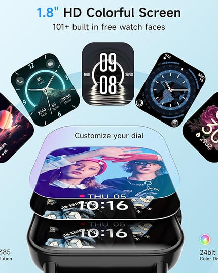 Smart Watches for Men Women, Alexa Built-in, 1.8" Smartwatch with Heart Rate/SpO2/Sleep/Stress, IP68 Waterproof Fitness Tracker with Bluetooth Call (Answer/Make), 101+ Sports Modes, for Android iPhone