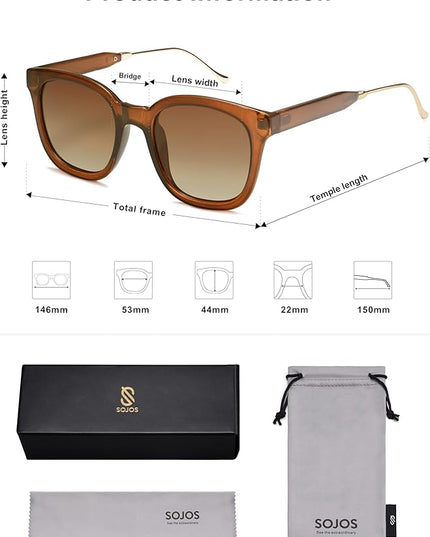 SOJOS Classic Square Polarized Sunglasses Womens Mens Retro Trendy UV400 Sunnies SJ2050