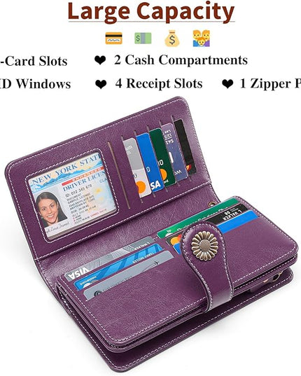 SENDEFN Wallets for Women Leather Credit Card Holder with RFID Blocking Large Capacity Wristlet | with RFID Blocking, Large Capacity, Wristlet, with RFID Blocking, Large Capacity, Wristlet