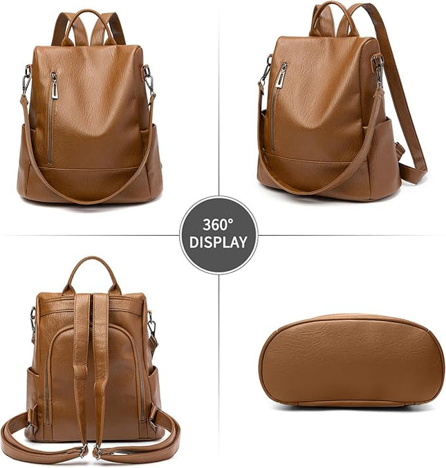 Didida Fashion Backpack Purse For Women Anti-theft Rucksack Pu Leather Lightweight Water-resistant Shoulder Bag, Brown