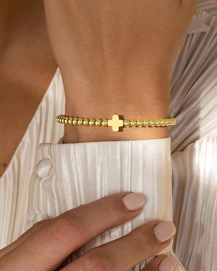 Gold Bracelets for Women 14K Gold Beaded Bracelets Stackable Bracelets for Women Gold Charm Bracelet Non Tarnish Gold Jewelry for Women Trendy
