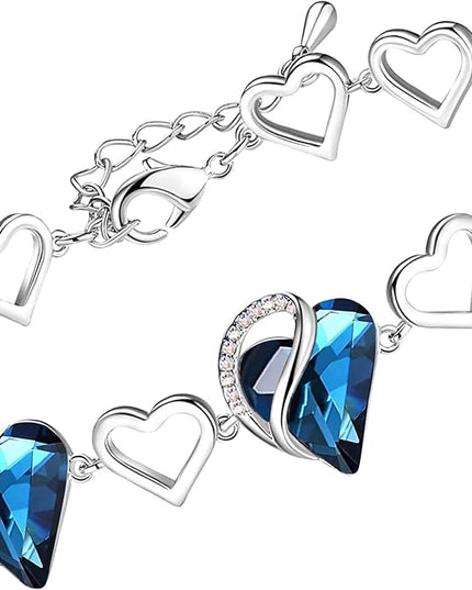 Leafael Infinity Love Heart Link Bracelets, Birthstone or Healing Stone Crystal Bracelet for Women, Silver Tone Jewelry Gifts for Her, 7-inch Chain and 2-inch Extender