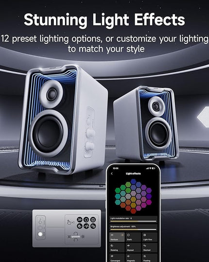 Edifier QR30 2.0 Desktop Active Speaker, Compact Bluetooth V5.4 Computer Speakers, Wireless Bookshelf Speaker, 30W (RMS), 3.5mm AUX & USB-A Wired Input, Dynamic Light Effects, App Control, White