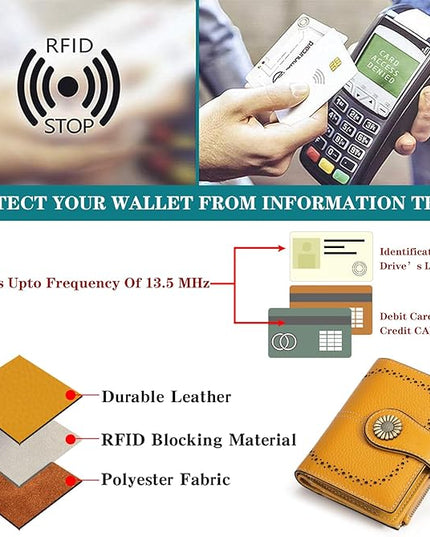 SENDEFN Small Womens Wallet Leather Bifold Card Holder RFID Blocking with Zipper Coin Pocket