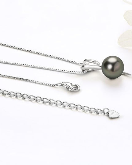 Tahitian Black Pearl Necklaces for Women, Sterling Silver Single Pearl Pendant Necklace Birthday Anniversary Jewelry Gifts for Wife Mom