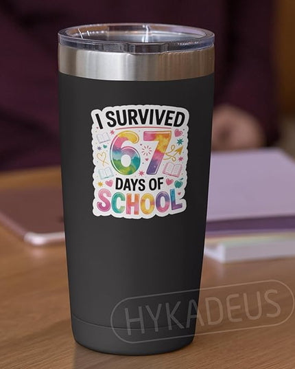 (3Pcs) I Survived 67 Days of School Funny Six Seven 67 Meme Sticker Teacher Student Humor Vinyl Decals Waterproof Sticker for Laptop, Water Bottle, Planner, Scrapbooking, 3" x 2.5"