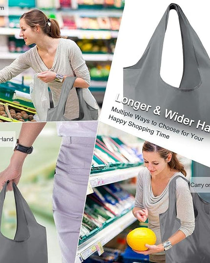 BeeGreen Grey Reusable Shopping Bags for Groceries 10 Pack Reusable Grocery Bags Washable 50LBS folding with Zipper Carry Pouch Tote Gift Bags Durable Polyester