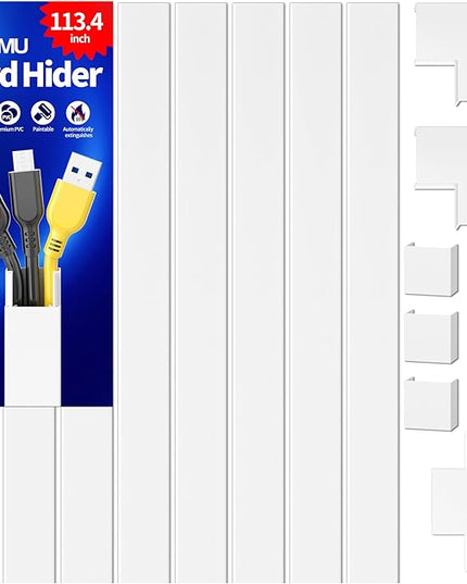 Delamu Cord Covers for Wires on Wall, 113.4in TV Cord Hider, Self-adhesive Cable Hider Cable Cover Raceway, Paintable Wire Hider Wire Covers for Cords, Hide Cords Wall Mounted Tv, W0.95×H0.55in, White