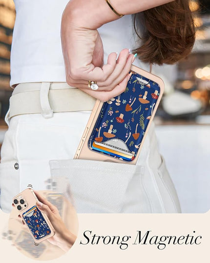 Shorogyt Compatible with Magsafe Wallet Magnetic Card Holder - Mushroom Flower Phone Wallets for Women Teen Girls for iPhone 17/16/15/14/13/12 Series Slim for Apple Mag RFID Magnet, Fit 3 Cards