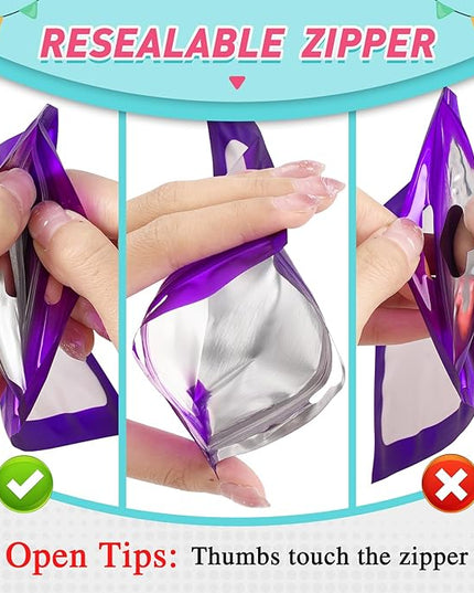 Funfery 300 Pack Smell Proof Resealable Bags for Food Storage,Mylar Clear Bags 4x6 Purple Packaging Bag- Edibles,Odorless Scent Proof Bag for Cookies, Zip Foil Pouch for Small Business