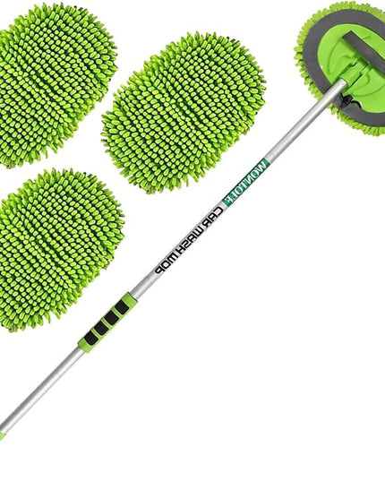 62'' Car Wash Brush with Long Handle Chenille Microfiber Car Wash Mop Mitt Kit Scratch-Free Car Cleaning Brush Care Kits with Replacement Head Supplies for Cars RV Truck Boat