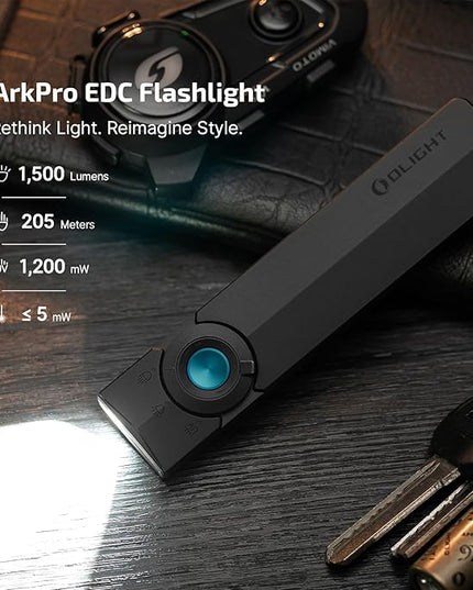 OLIGHT ArkPro EDC Flat Flashlight Rechargeable with Green Beam, UV and White LED,1500 Lumens USB-C Pocket Camping Flashlight, Spotlight Floodlight for Outdoor Emergency Working (Black CW)