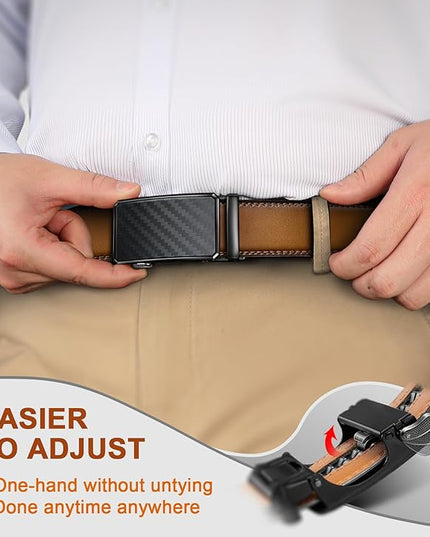 KEMISANT Men Belt 2 Pack, Leather Ratchet Belt Easy Click Slide For Men 1 3/8",Cut for Fit