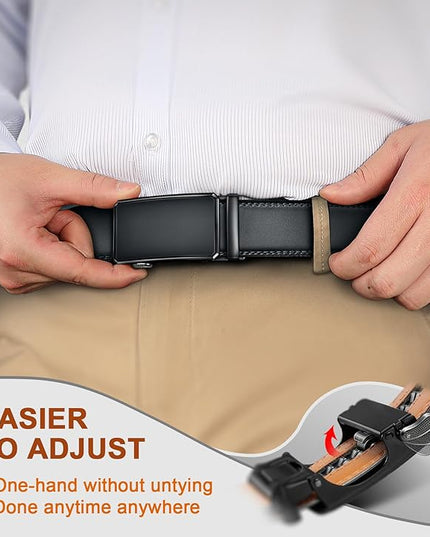 KEMISANT Men Belt 2 Pack, Leather Ratchet Belt Easy Click Slide For Men 1 3/8",Cut for Fit