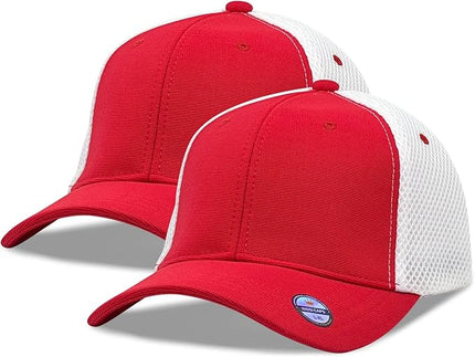 [2 Pack] Hybrid Stretch-Fitted Trucker Cap, Baseball Cap with Air Mesh