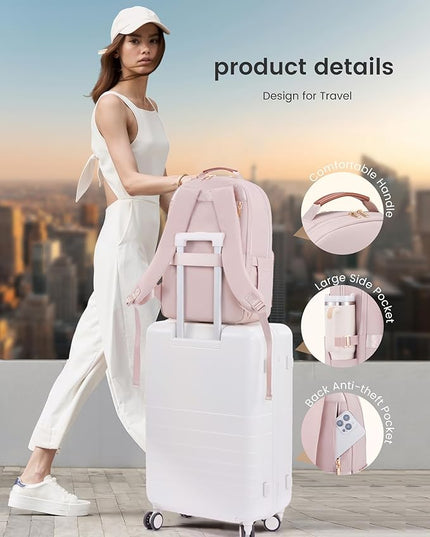 LOVEVOOK Laptop Backpack for Women, 15.6" Work Backpack Purse, Travel Personal Item Bag, Carry On Business Computer Bag, Casual Daypack for Office, School, or Gift, Soft Taupe