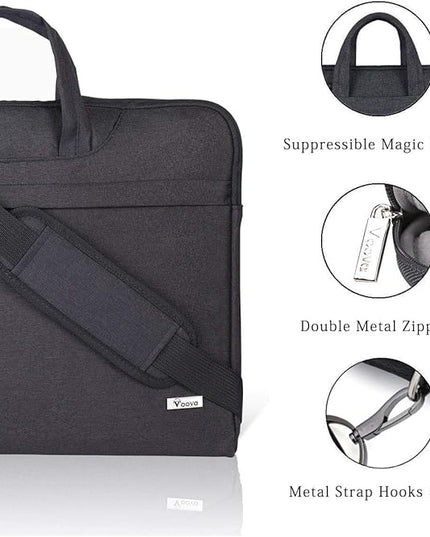 Voova Laptop Bag 15.6 Inch, Waterproof Computer Sleeve Carrying Case with Shoulder Straps & Handle Compatible with Macbook Air 15 M2/M3/M4, MacBook Pro 15/16, 15-16 Inch Hp Dell Lenovo Asus, Black