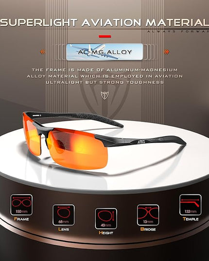ATTCL Polarized Sunglasses Men Sports: UV Protection Anti Glare Wrap Around Lightweight Metal Driving Fishing Golf Running