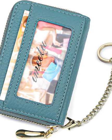 imeetu RFID Credit Card Holder, Small Leather Zipper Card Case Wallet for Women