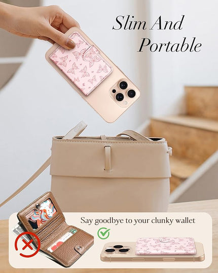 Shorogyt for Magnetic Phone Wallet Compatible with Magsafe Card Holder -Cute Luxury Slim Leather Mag Wallets for Women Fit 4 Cards,for iPhone 17/16/15/14/13/12 Series for Apple RFID Magnet, Butterfly