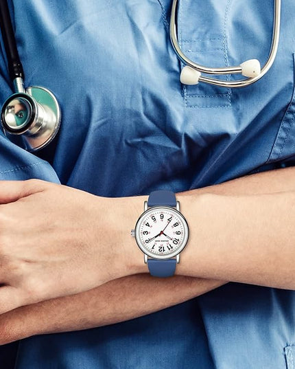 GOLDEN HOUR Waterproof Nurse Watch for Medical Professionals, Students Women Men - Military Time Luminouse Easy Read Dial, 24 Hour with Second Hand, Colorful Silicone Band
