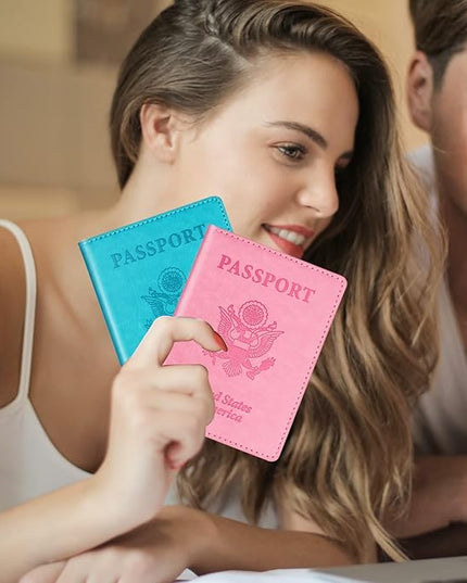 Turquoise & Pink Passport Holder, Cruise Essentials Passport Wallet Cover Case for Family Women Men, Travel Must Haves Passports Book Protector | Cruise Essentials, for Family, Travel Must Haves