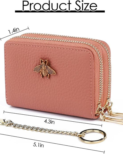 imeetu RFID Credit Card Holder, Small Leather Zipper Card Case Wallet for Women
