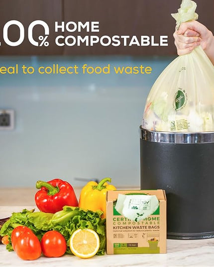 ANECO Compostable Trash Bags 4 Gallon (Flat-Top, 100 Count), Extra Strong for Medium Kitchen Garbage, OK Compost HOME & BPI Certified Compostable