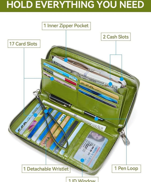 BOSTANTEN Leather Wallet for Women RFID Blocking Zip Around Credit Cards Holder Phone Clutch