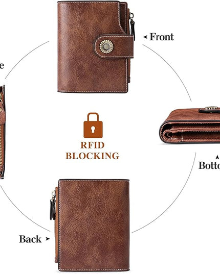 FALAN MULE Small Wallet for Women Leather Bifold Compact Small Womens Wallet with RFID Blocking