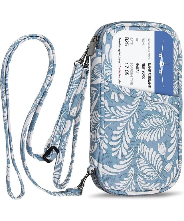 jiemei RFID Family Passport Wallet Holder Waterproof, Travel Document Organizer Credit Card Clutch Bag for Men Women (RFID Leaf)