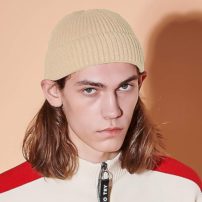 50% Wool Warm Cuffed Swag Knit Short Fisherman Beanie for Men Women Winter Hats Trawler Skull Cap