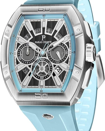 Paras Crown Watches for Men Tonneau 5ATM Waterproof Quartz Luxury Chronograph Analog Men's Wrist Watches Stainless Steel Case Mens Watches