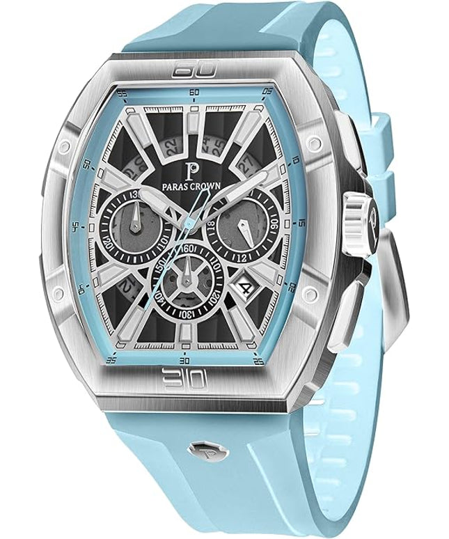Paras Crown Watches for Men Tonneau 5ATM Waterproof Quartz Luxury Chronograph Analog Men's Wrist Watches Stainless Steel Case Mens Watches
