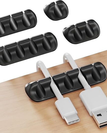 GLUIT Adhesive Desktop Cable Organizer 15 Slots Versatile Cord Holders Wire Clips and Cable Holder Cord Organizer for Desk Table Accessories Office Spaces New Black 5 Pack