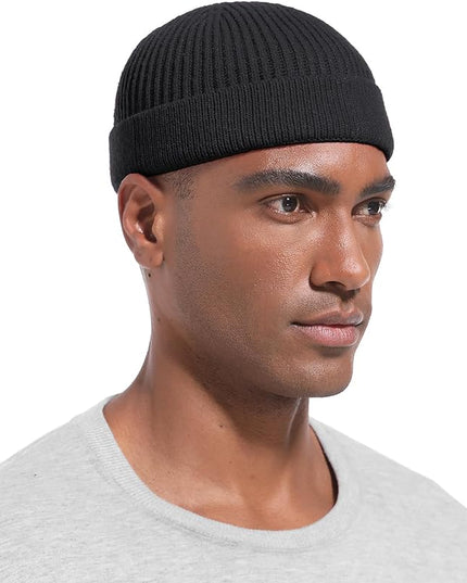 Short Fisherman Beanie for Men Women, Wool Knit Cuff Warm Winter Hats, Trawler Beanie Watch Caps Soft Skullcap