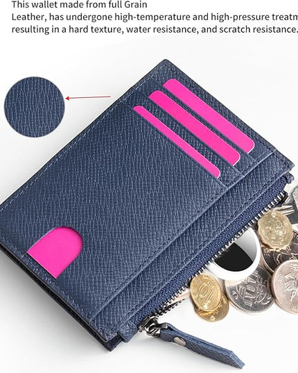 ilovever Slim Wallet for Women and men Small Leather RFID Blocking Credit Card Holder Minimalist Wallet with Coin Purses & Pouches,Navy