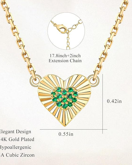 Dainty 14k Gold Heart Necklace, Birthstone Necklace for Women Trendy, Tiny Cubic Zirconia Choker Pendant Necklaces, Cute Love Jewelry Birthday Gifts for Girlfriend Daughter Niece Wife Her