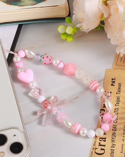 Draupnir 4pcs Phone Charms Strap, Butterfly Bow Camera Strap Wrist Beaded Phone Bracelet Wrist Straps, Pearl Bracelet Lanyard Keychain Charm for Women