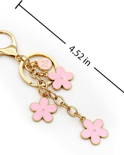 Cute Initial Letter Keyring for Women Girls Nice Flower Keychains for Handbag Backpack