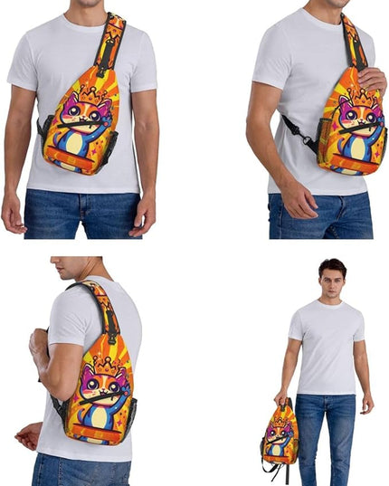 Animal Face Sling Bag Crossbody Bags Chest Bag Backpack for Travel Running and Hiking for Men Women Colorful Cat 2