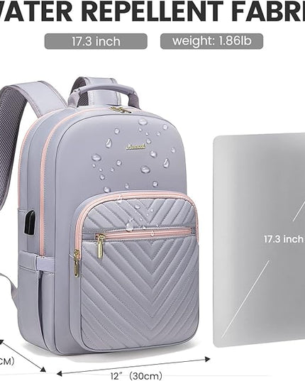 LOVEVOOK Laptop Backpack for Women 15.6 inch,Cute Travel Carry on Backpack Purse,Professional Computer Bag,Waterproof Work Business College Teacher Bag with USB Port,Grey Pink