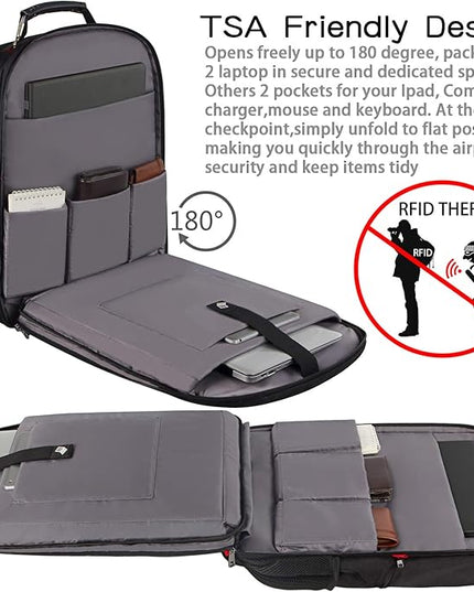 Laptop Backpack, Red, 55L Capacity, TSA Approved, RFID Anti-Theft, USB Charging Port, Headphone Hole, Back Luggage Strap, Chest Strap, Laptop Backpack