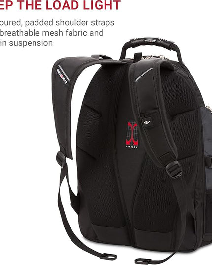 SwissGear 1900 ScanSmart 17” Laptop Backpack Grey/Black – Reflective Tech Backpack with ScanSmart Compartment – Multiple Organizer Pockets & RFID Scan Blocking Technology